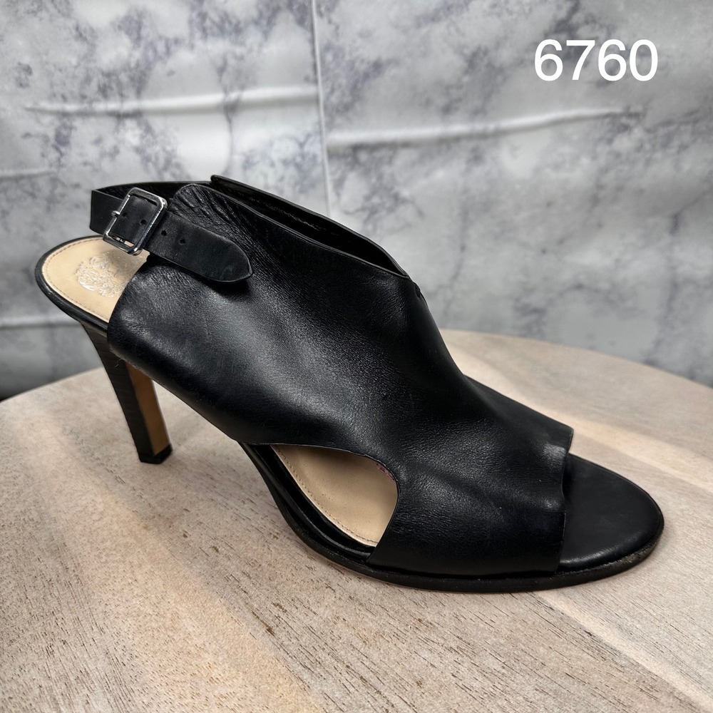 Vince Camuto Norral Sandals Womens 11 Black Leather Cutout Heel